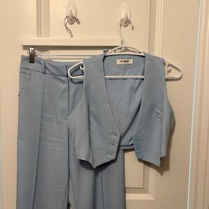 Women's Light Blue Tailored Vest & High-Waist Trousers Set